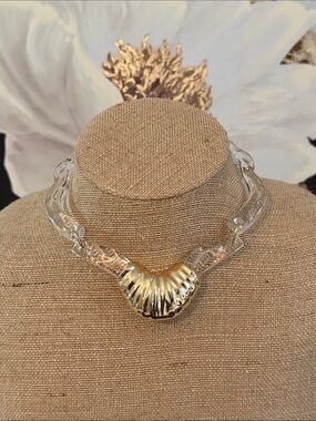 Statement Gold and Clear Chunky Necklace - Women's Jewelry